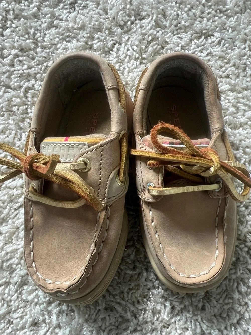 Sperry Tan/Pink Plaid Leather Shoes